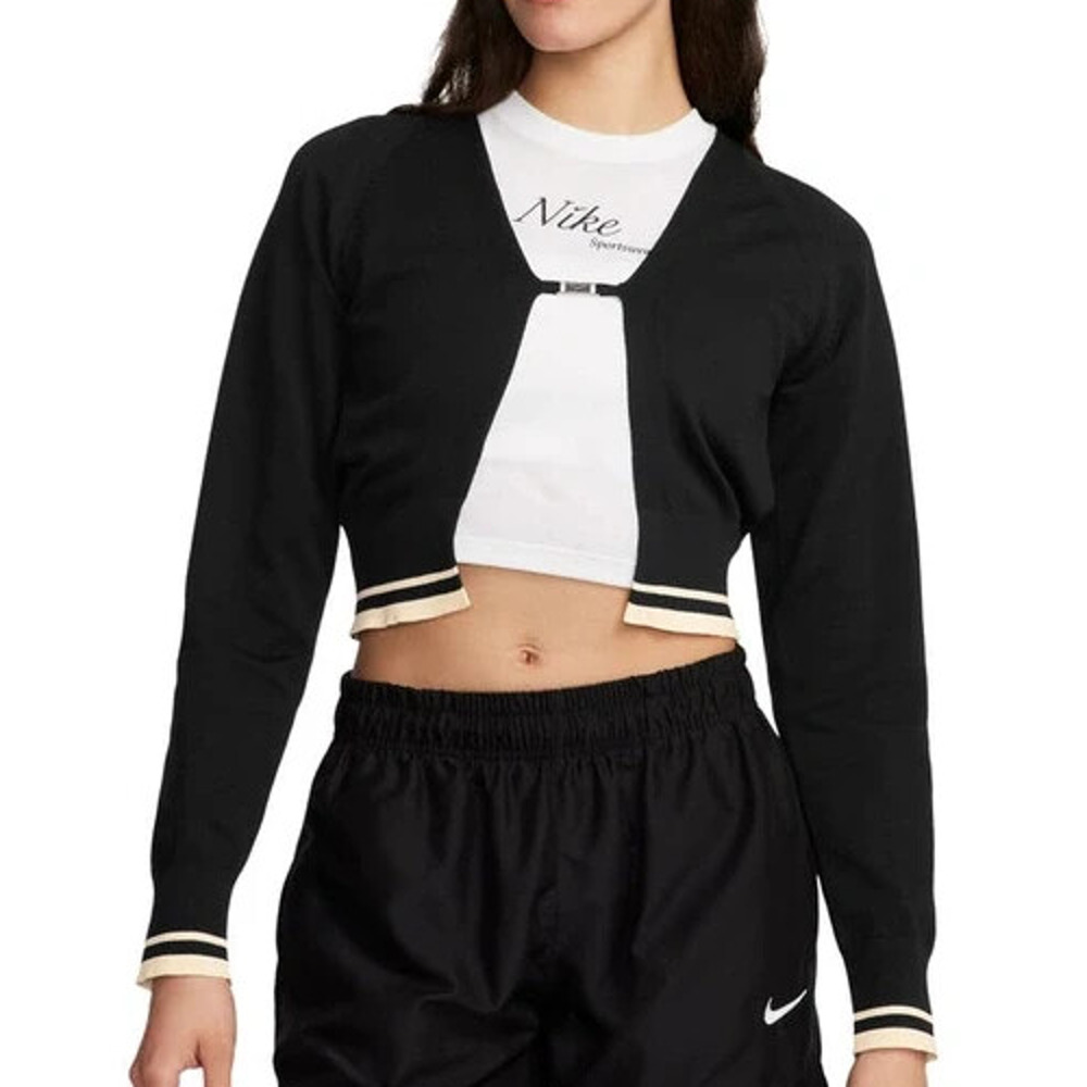 Women's Large - Nike Sportswear‎ Long-sleeve Knit Cardigan Black Crop y2k NWT